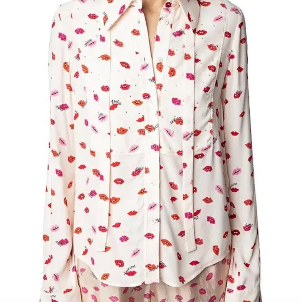 NWT Zadig & Voltaire Women's Red Lip Print Shirt TESSI CREPE - Picture 5 of 5